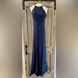 Navy Blush Collection dress. The dress is body hugging, stretch, glitter fabric